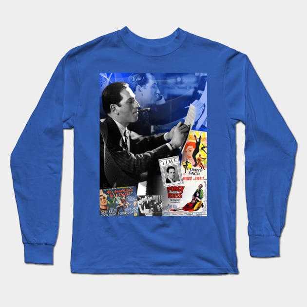 George Gershwin Collage Portrait Long Sleeve T-Shirt by Dez53